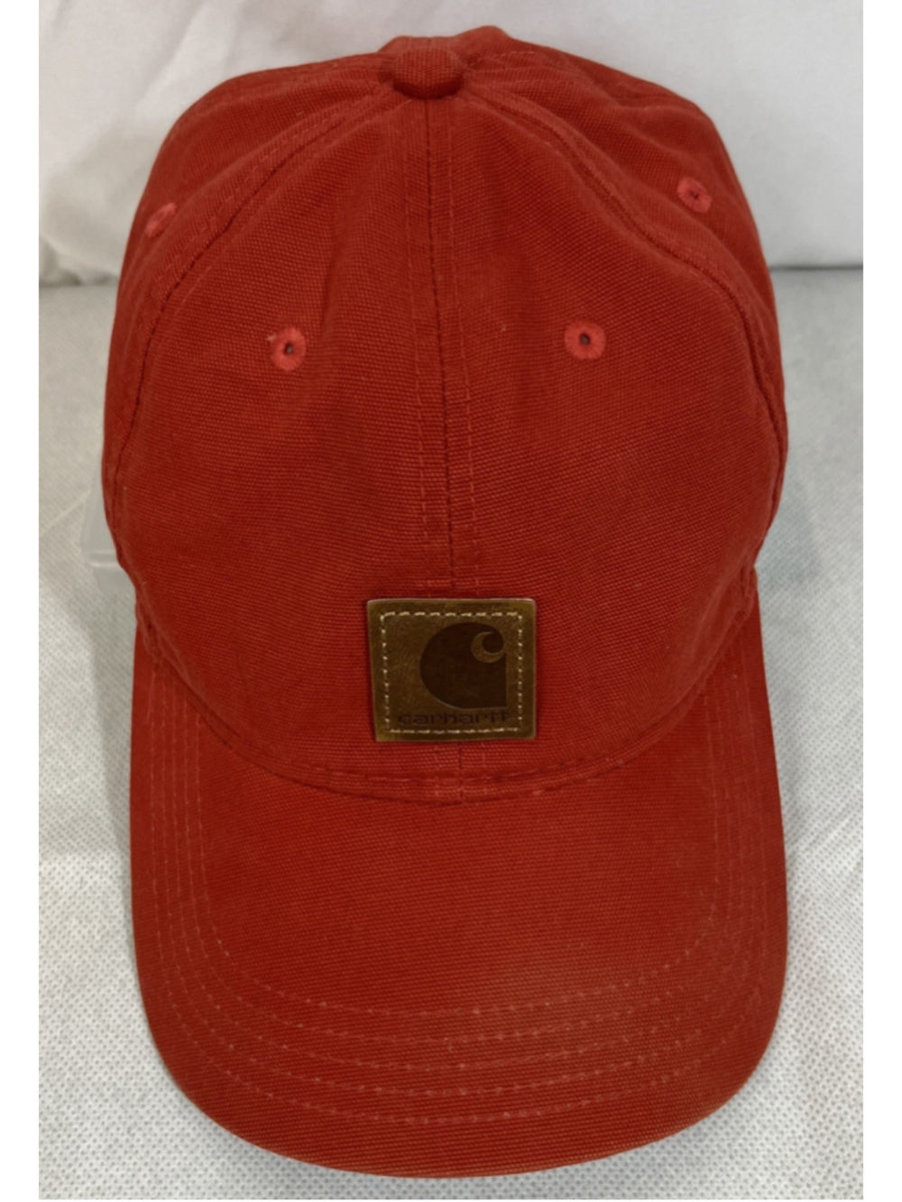 Carhartt Hat Cap Strap Back Red Brown Patch Work Wear Outdoors Casual Men EUC